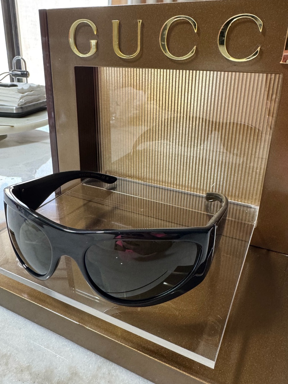 Gucci Black Unisex Wrap Sunglasses with Dark Lenses